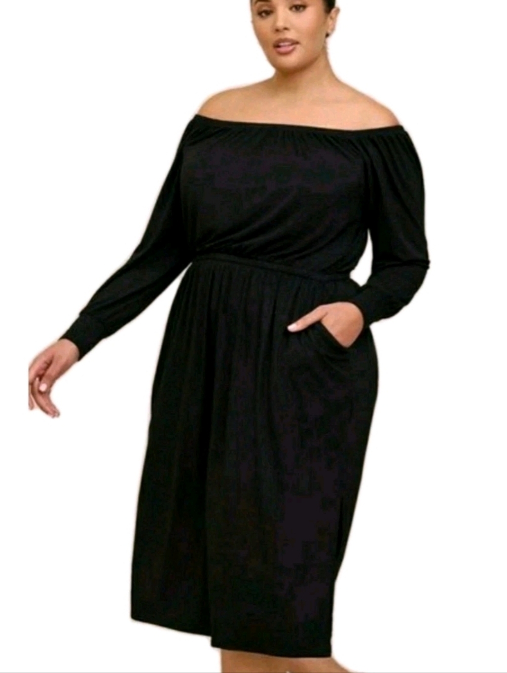 Torrid Black Off Shoulder Midi Dress Slit Super Soft NWT Plus Size